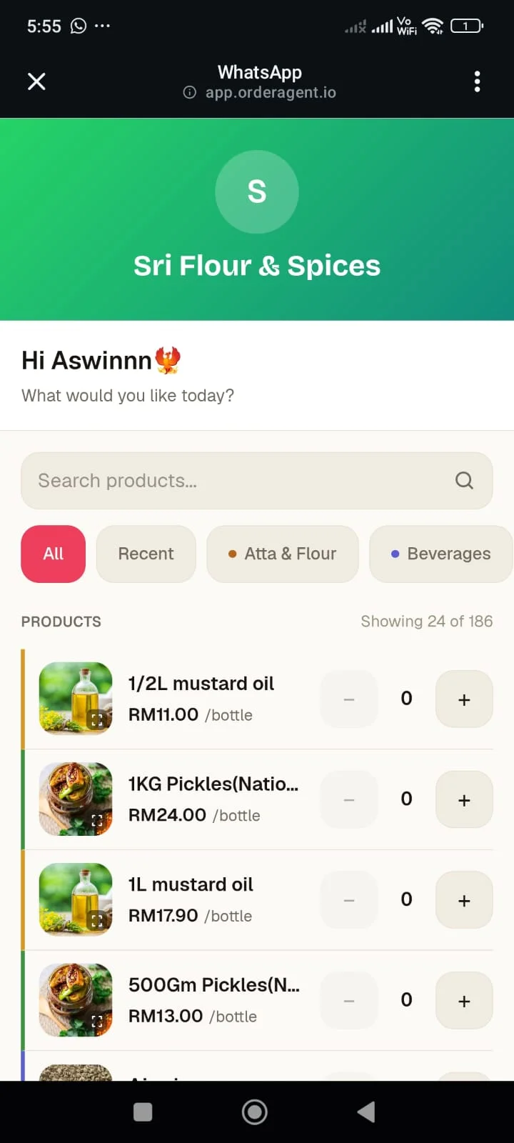 Browsing the catalog on WhatsApp